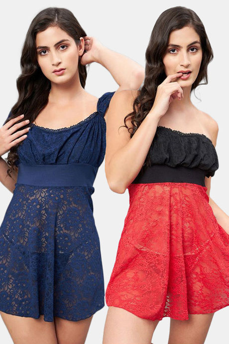 Secrets By ZeroKaata Babydoll With Thong Briefs (Pack of 2) - Assorted