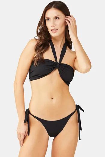 Buy Secrets By ZeroKaata Solid Ribbed Bikini Set - Black