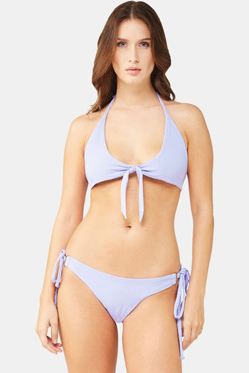 Buy Secrets By ZeroKaata Solid Ribbed Bikini Set - Purple