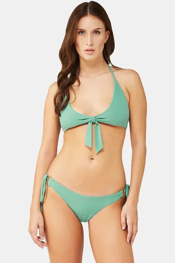 Buy Secrets By ZeroKaata Solid Ribbed Bikini Set - Green