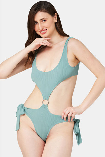 Buy Secrets By ZeroKaata Solid Ribbed Bodysuit - Green