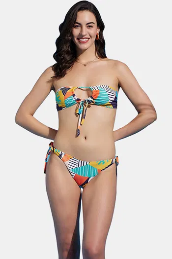 Buy Secrets By ZeroKaata Printed Strapless Bikini Set - Multicolor