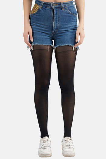 Buy Secrets By ZeroKaata Women Semi Sheer Pantyhose Stockings - Black
