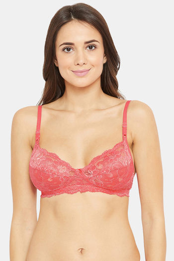Buy N-Gal Non Padded Non Wired Medium + Coverage Lace Bra - Coral