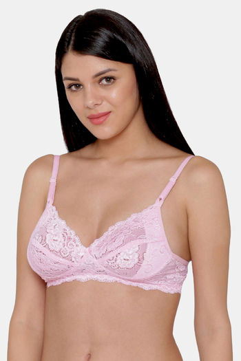 Clovia Padded Non-Wired Full Cup Multiway Bra in Baby Pink - Lace 