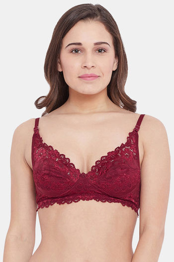 Buy N Gal Non Padded Non Wired Medium Coverage Lace Bra Maroon at Rs.350 online Bra online