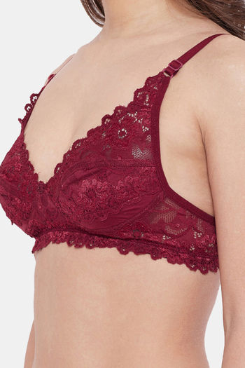 Buy N-Gal Non Padded Non Wired Medium + Coverage Lace Bra - Maroon