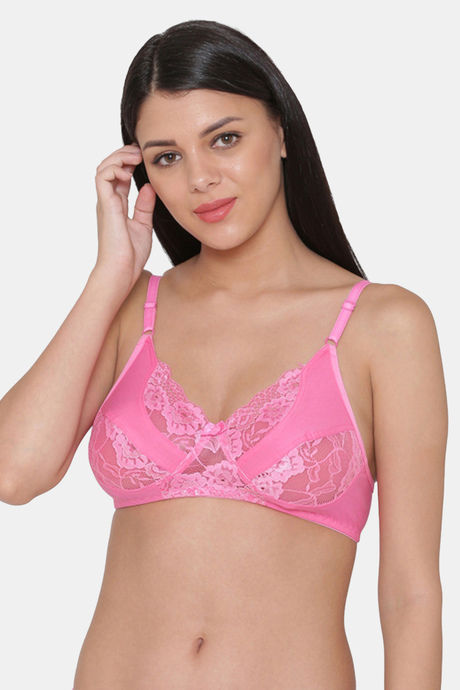 Buy N-Gal Non Padded Non Wired Medium + Coverage Lace Bra - Red at Rs.329  online