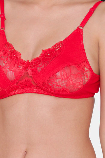Buy N-Gal Non Padded Non Wired Medium + Coverage Lace Bra - Red at Rs.329  online