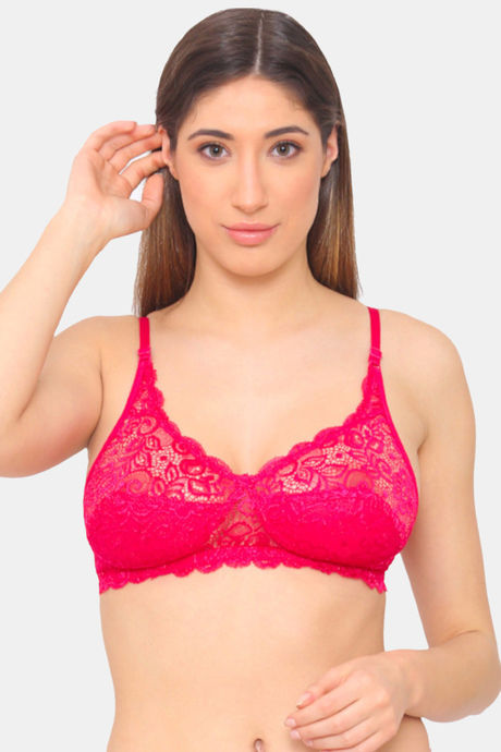 Buy N-Gal Non Padded Non Wired Medium + Coverage Lace Bra - Magenta at Rs.384  online