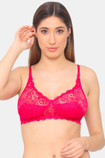 Enamor Satin Shimmers n Lace Padded Underwired Bridal Bra- Red
