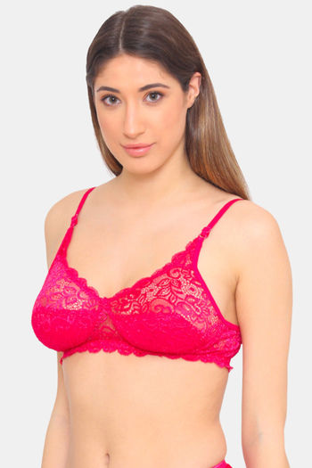 Buy N-Gal Non Padded Non Wired Medium + Coverage Lace Bra - Magenta at  Rs.384 online
