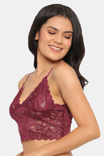 Buy N-Gal Non Padded Non Wired Full Coverage Cami Bra - Burgundy at Rs.324  online