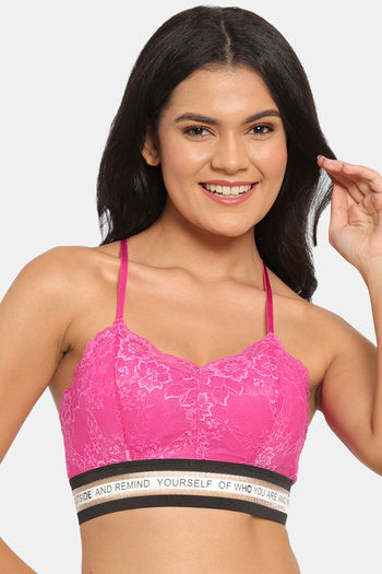 Buy N-Gal Padded Non Wired Full Coverage Lace Bra - Pink at Rs.495