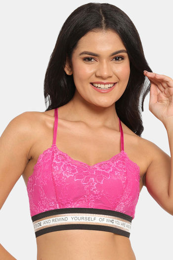 Buy N-Gal Padded Non Wired Full Coverage Lace Bra - Pink at Rs.495 online