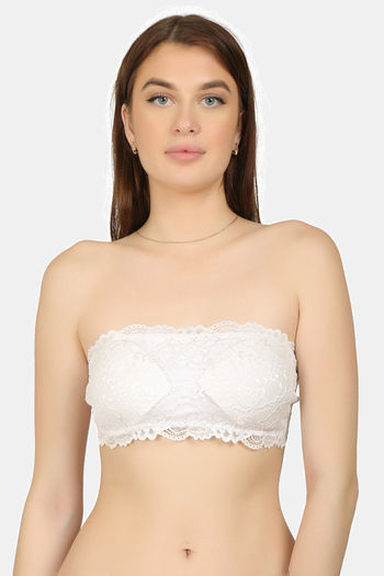 Buy Red Lined Elastic Lace Bandeau Top, Strapless Bra Online in India 