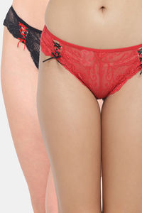 Buy N-Gal 3/4th Coverage Mid Rise Bikini Panty (Pack of 2) - Black Red