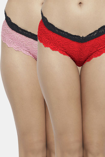 Buy N-Gal Low Rise Three-Fourth Coverage Bikini Panty (Pack of 2) - Red Pink