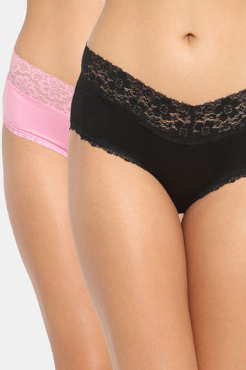 Buy N-Gal Medium Rise Full Coverage Hipster Panty (Pack of 2) - Black Pink