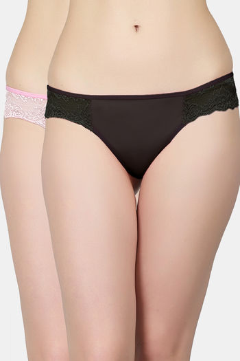Buy N-Gal Medium Rise Three-Fourth Coverage Bikini Panty (Pack of 2) - Black Pink