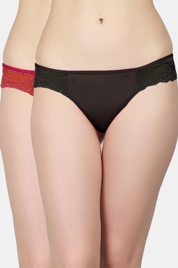 Buy N-Gal Medium Rise Three-Fourth Coverage Bikini Panty (Pack of 2) - Black Red