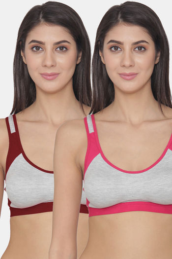 Buy N-Gal Medium Impact Non Padded Seamless Sports Bra (Pack of 2) - Maroon and Pink