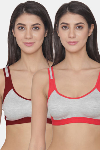Buy N-Gal Non Padded Seamless Sports Bra (Pack of 2) - Maroon Red