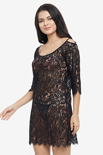 nighty dress black Womens Short Silk Nightgown V Neck Silk Lace Slip Dress, Black / S