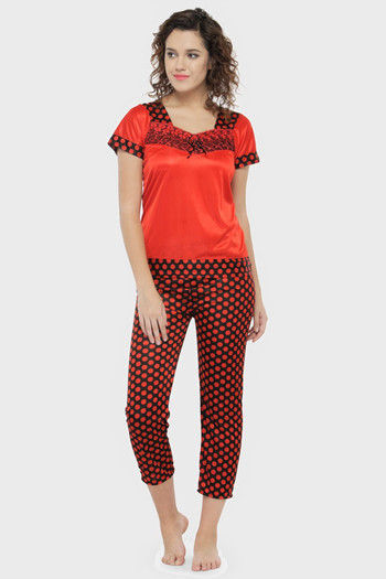 Buy N-Gal Relaxed Fit Satin Pyjama Set - Red
