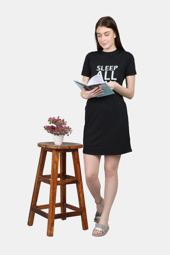 Buy N-Gal Cotton Mid Length Nightdress - Black at Rs.1299 online