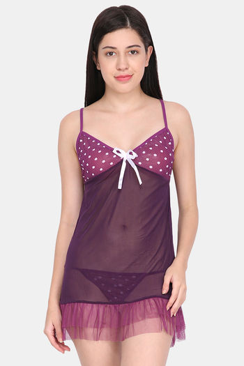 Buy Ms.Lingies Modal Babydoll Nighty with Thong Panty - Purple