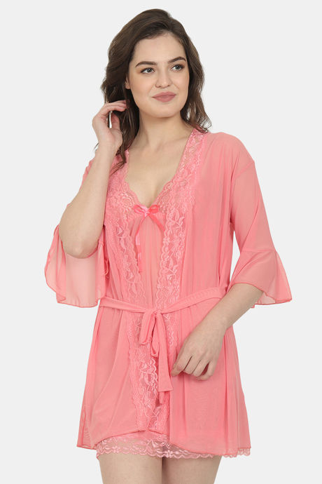 Ms.Lingies Modal Babydoll With Thong - Peach