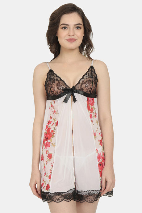 Ms.Lingies Rayon Babydoll With Thong - White