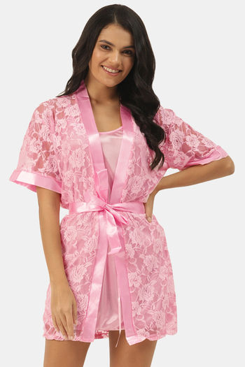 Buy Ms.Lingies Satin Babydoll With Thong - Pink