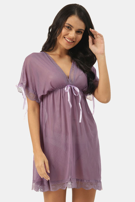 Ms.Lingies Modal Babydoll With Thong - Purple