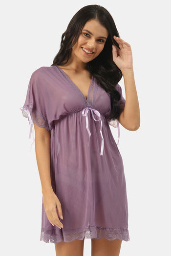 Buy Ms.Lingies Modal Babydoll With Thong - Purple