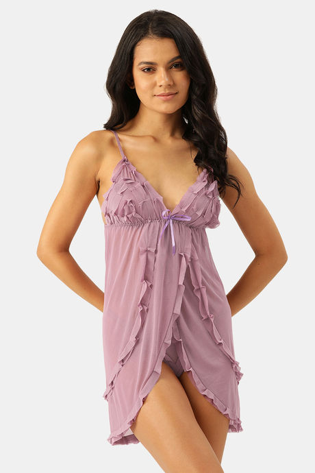 Buy Ms.Lingies Rayon Babydoll With Thong Purple at Rs.1299 online Nightwear online