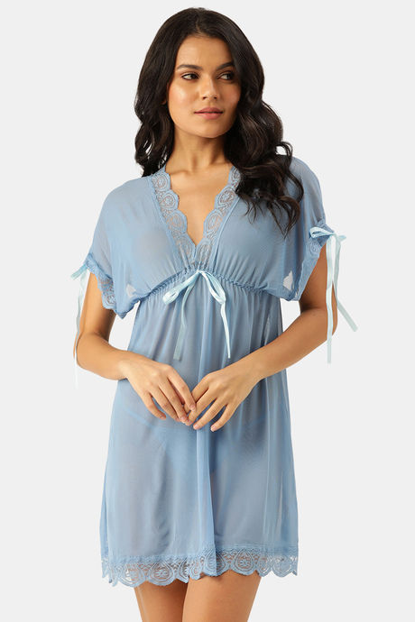 Ms.Lingies Rayon Babydoll With Thong - Blue