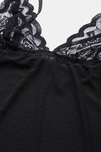 Buy Lace Babydoll With Robe And Thong Black at Rs