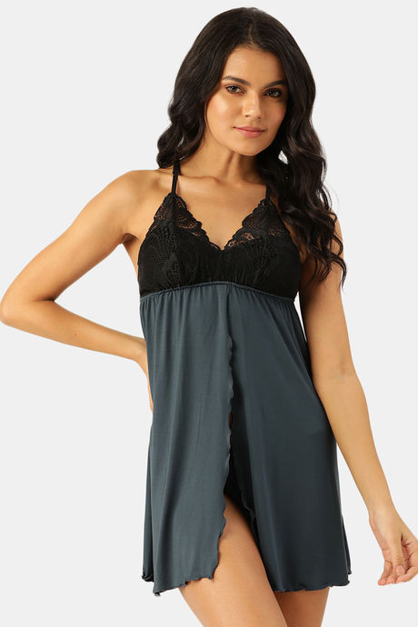 Ms.Lingies Modal Babydoll With Thong - Deep Blue