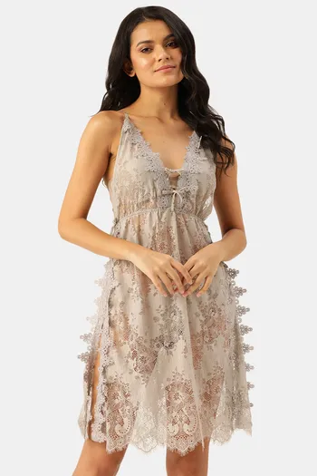 Buy Ms.Lingies Lace Babydoll With Thong - Grey