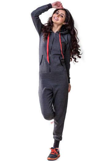 Zivame Cozy Fleece Warmer Onesie With Hood Black