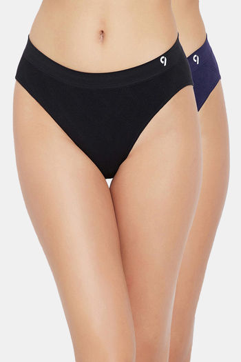 Buy C9 Medium Rise Three-Fourth Coverage Seamless Bikini Panty (Pack Of 2) - Navy Black