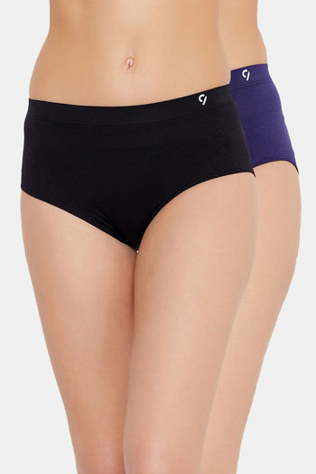 Buy C9 Medium Rise Three-Fourth Coverage Seamless Bikini Panty (Pack Of 2)  - Black Black at Rs.676 online