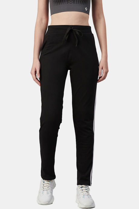 Combed Cotton Black Regular Fit Track pants with Pockets