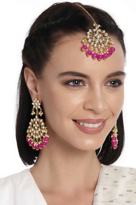 Maang Tikka Jewellery Set - Rani Pink 