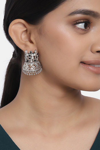 Peora Silver Plated Brass Ethnic Earrings Jewellary Black