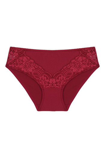 Buy Enamor Lace Cut Mid-Waist Bikini Brief- Red at Rs.450 online