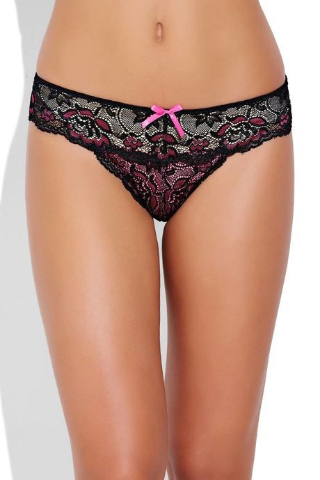 Buy Zivame Lace Kissed Low Rise Thong Panty- Black n Pink at Rs