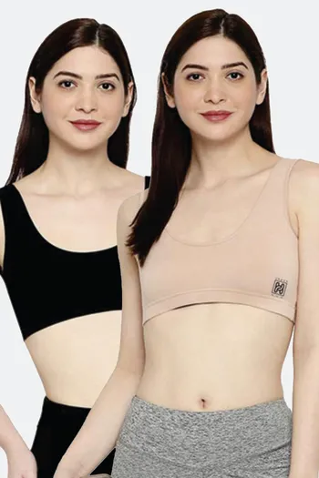 2-pack non-wired bandeau bras - Black/Dark beige - Ladies